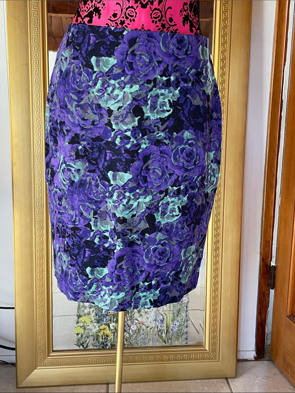 Talbots Purple and Teal Floral Pencil Skirt